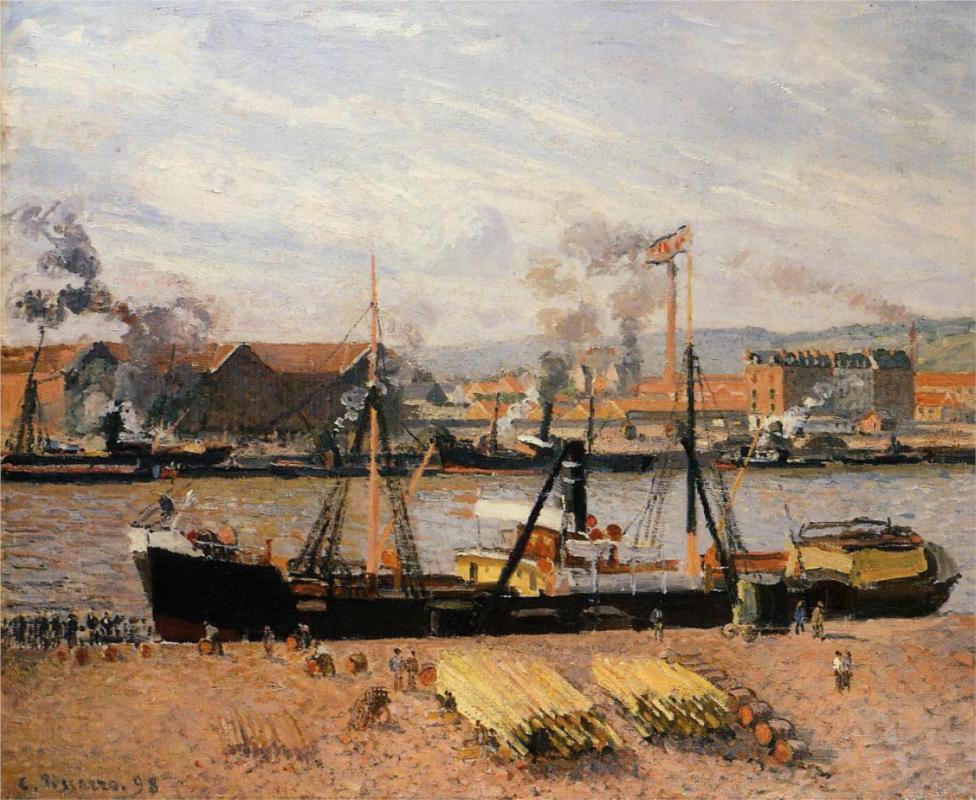 Rouen Port, Unloading Wood - Camille Pissarro Paintings